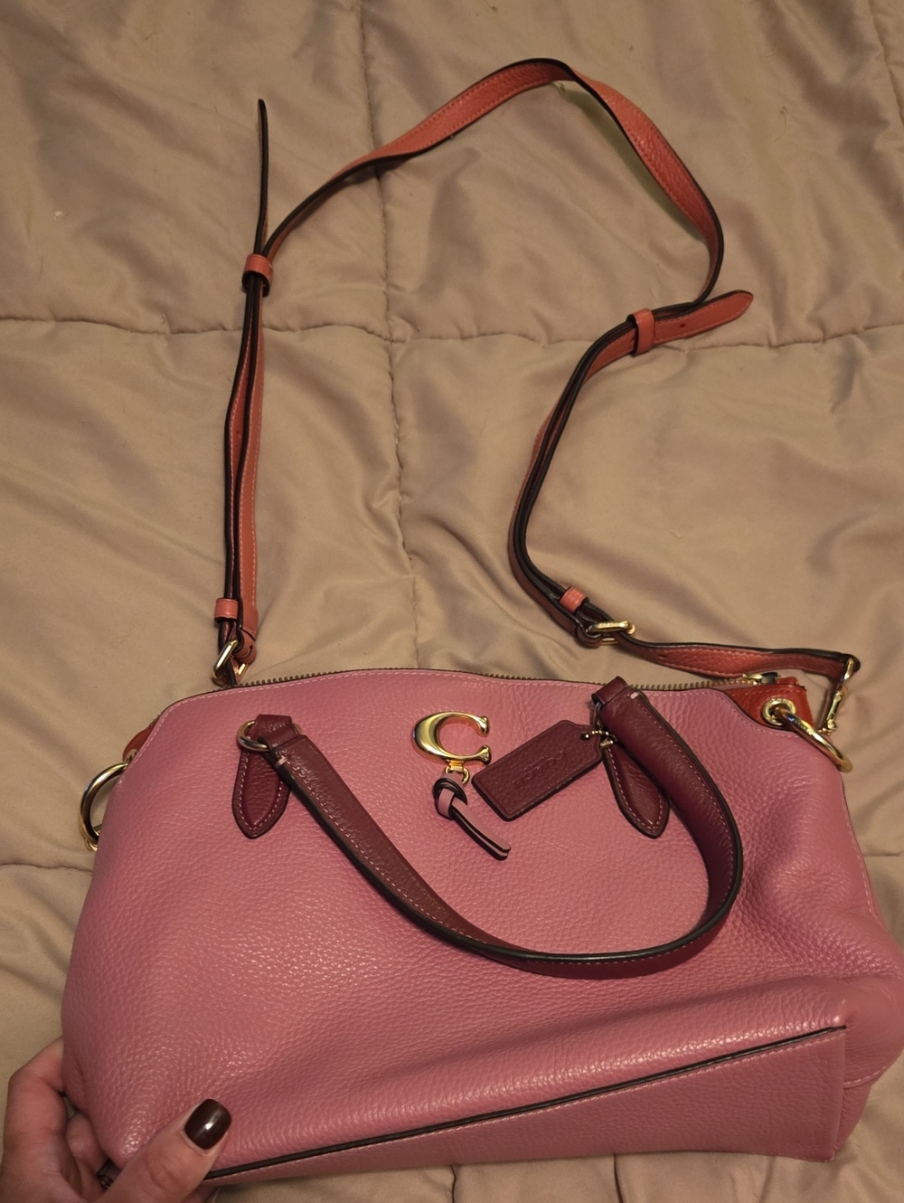 Coach Pink Leather Crossbody Satchel with Gold Hardware